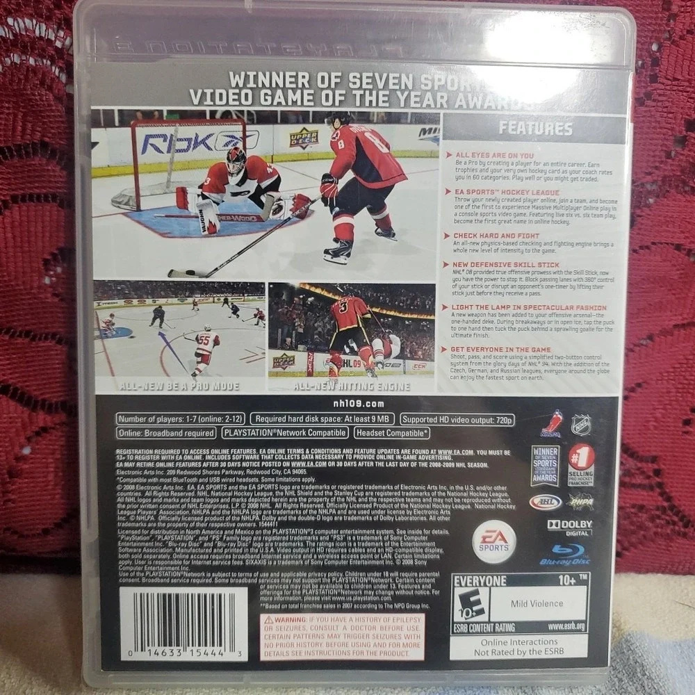 EA Sports NHL 09 PS3 Video Game Everyone 10+ Red White Ice Hockey Sports Sim CIB